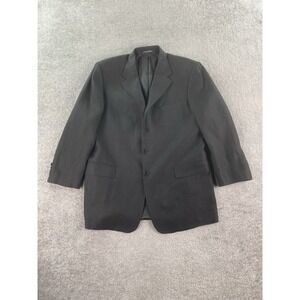 Faconnable Suit Jacket 46 R Black Solid Linen Designer Premium Luxury Italy